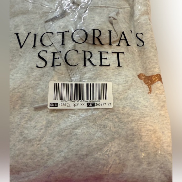 Victoria’s Secret Pink Lounge Campus Pullover Hooded Sweatshirt Grey w/Dog Logo - Picture 9 of 11